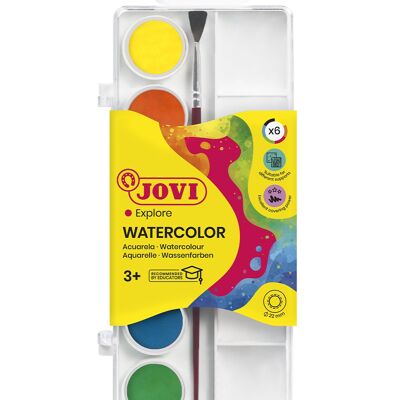 Aquarell-Kit mit Jovi-Pinsel, 6 Näpfchen 22 mm, brillante und intensive Farben