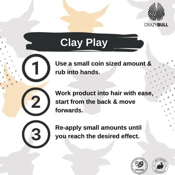Crazy Bull Clay Play Cheveux à tenue moyenne Argile coiffante en cendres volcaniques naturelles 3