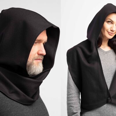 Unisex-Kapuze aus weicher Wolle, schwarz