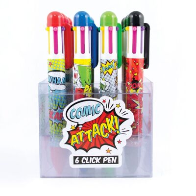 Comic Attack 6 Click Multi Color Pen - Paquet de 24