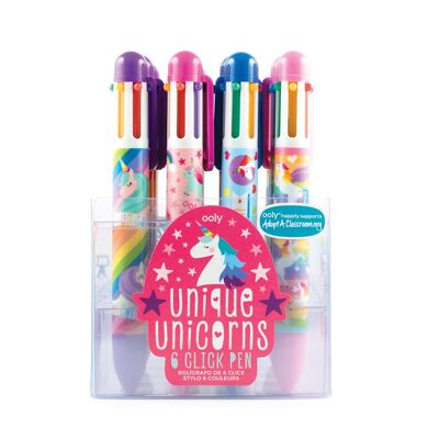 Unique Unicorns 6 Click Multicolore Stylo - Paquet de 24