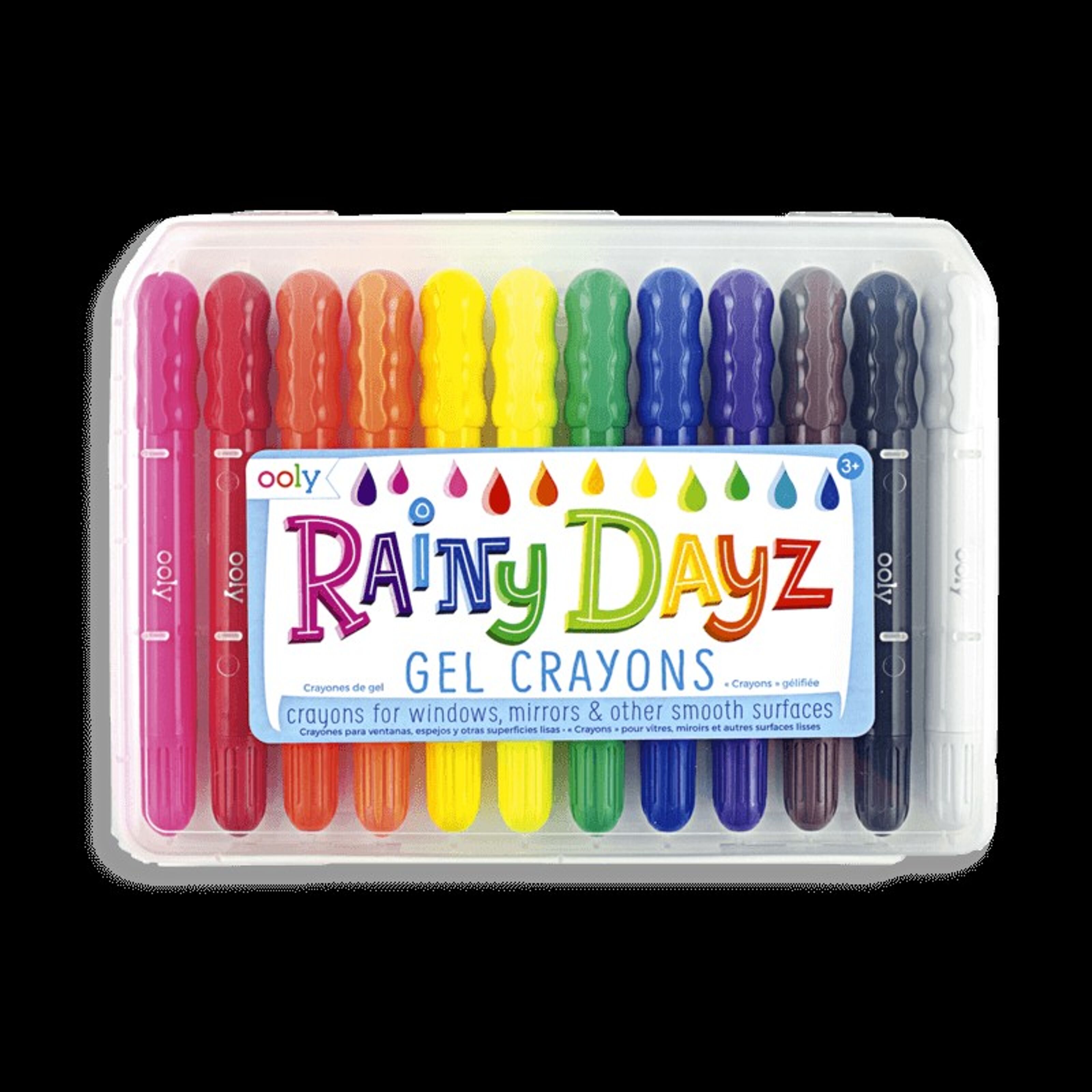 Ooly Rainy Dayz Gel Crayons for Kids and Adults - Set of 12 Rainbow Color  Crayons for Glass and Paper Surfaces with Clear Plastic Crayon Case for  Easy