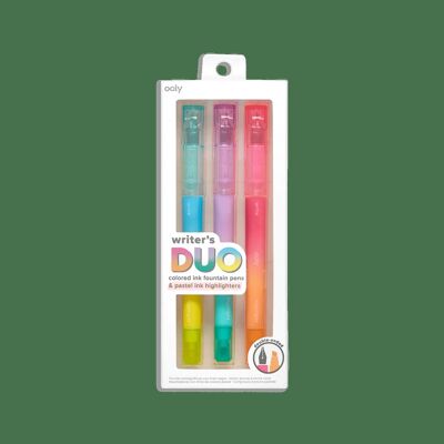 Duo d'écrivains 2 en 1 stylos plume + surligneurs