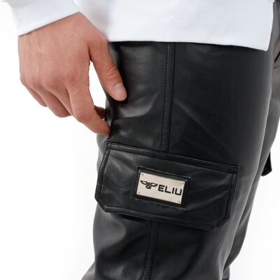 PANTALON EN CUIR NOIR ELIU