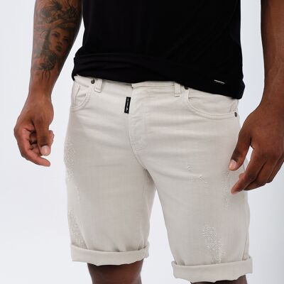 Denim Bermuda Shorts With Ripped Beige