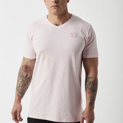 T-shirt rosa con scollo a V