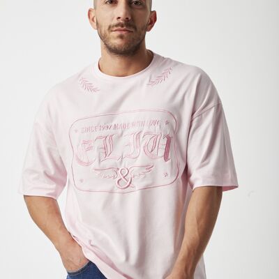 T-SHIRT ROSA CON RICAMO IN POSIZIONE