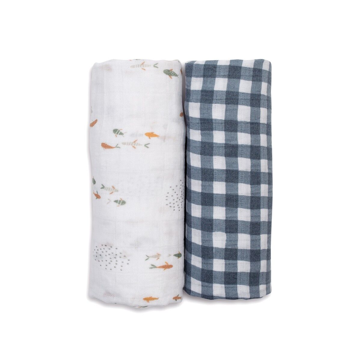 Lulujo swaddle 100x100 2-pack - Fish & Navy Gingham