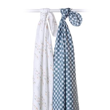 Lulujo Swaddle 100x100 Lot de 2 - Vichy Poisson & Marine 3