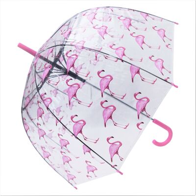 Regenschirm - Pink Flamingo Straight Transparent, Regenschirm, Parapluie, Paraguas