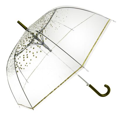 Umbrella - Gold Polka Straight Transparent, Regenschirm, Parapluie, Paraguas