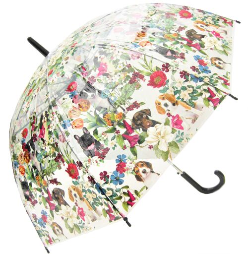 Umbrella - Puppies in Floral Garden Straight Transparent, Regenschirm, Parapluie, Paraguas