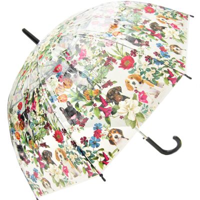 Umbrella - Puppies in Floral Garden Straight Transparent, Regenschirm, Parapluie, Paraguas