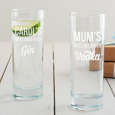 Personalised 'Well Deserved' Hi Ball Glass