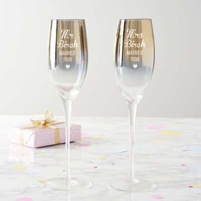 Personalised Anniversary Metallic Champagne Flute Set