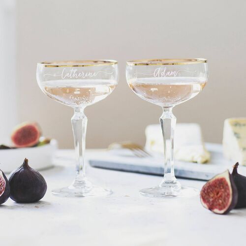 Personalised Gold Banded Champagne Coupe Set