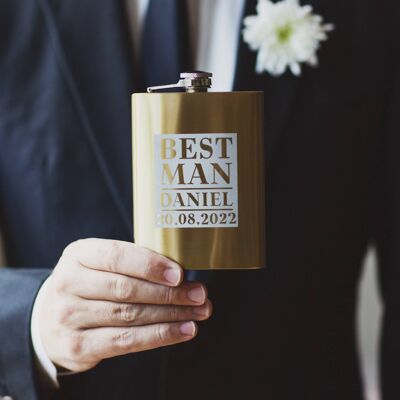 Personalised Gold Best Man Hip Flask