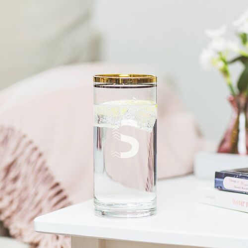 Personalised Initial Gold Banded Hi Ball Glass