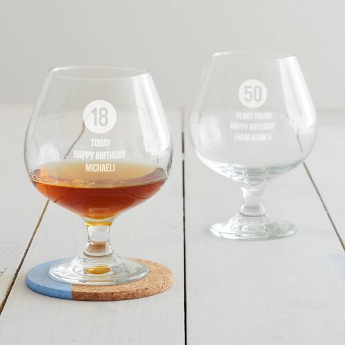 Personalised Special Age Birthday Brandy Glass For Him