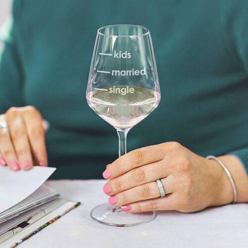 Single, Married, Kids' Measures Wine Glass