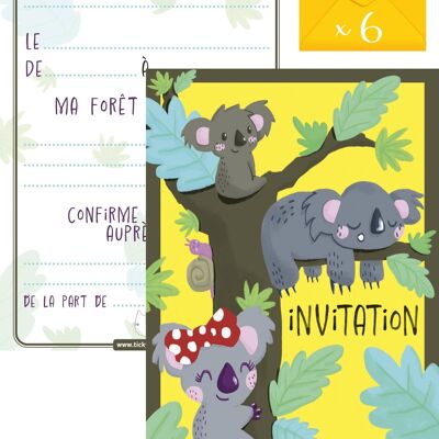 Cards and envelopes birthday invitation by 6 | Koala theme