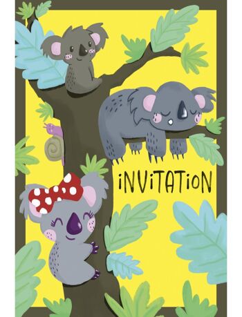 Cartes et enveloppes invitation anniversaire par 6 | Thème Koala 2