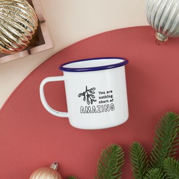 Tasse en émail de Noël, tasse festive avec message de Noël gravé à la main 2