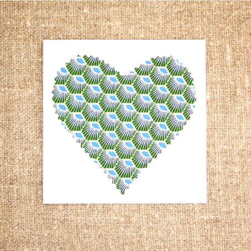 Carte postale coeur tissu coton