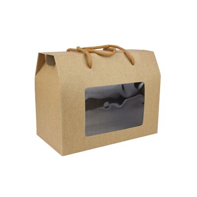 Brown Kraft Bag Box, Clear Window & Carry Handle Pack of 12