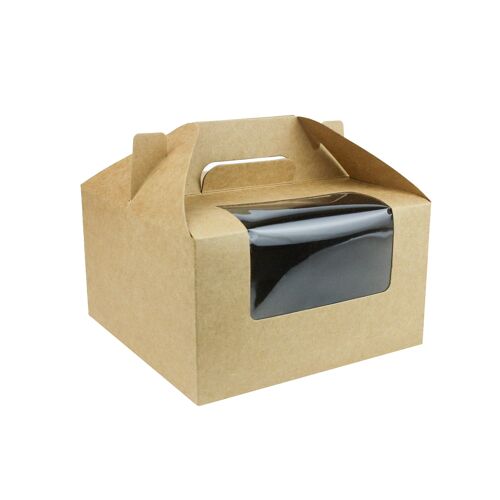 Brown Kraft Bag Box, Clear Window & Carry Handle Pack of 12
