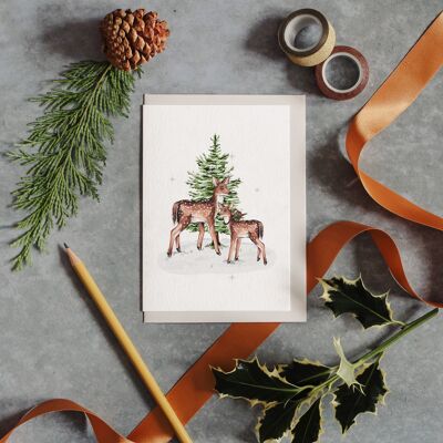Cartolina d'auguri di Natale dell'acquerello dei cervi di Natale