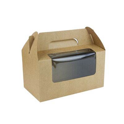 Brown Kraft Bag Box, Clear Window &Carry Handle Pack of 12