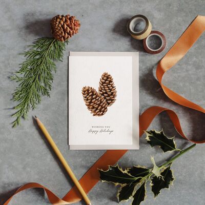 Happy Holiday Pinecone Christmas Watercolour Greetings Card