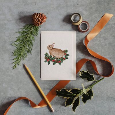 Cartolina d'auguri di Natale dell'acquerello del coniglio