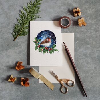 Carte de voeux de Noël aquarelle Robin 3