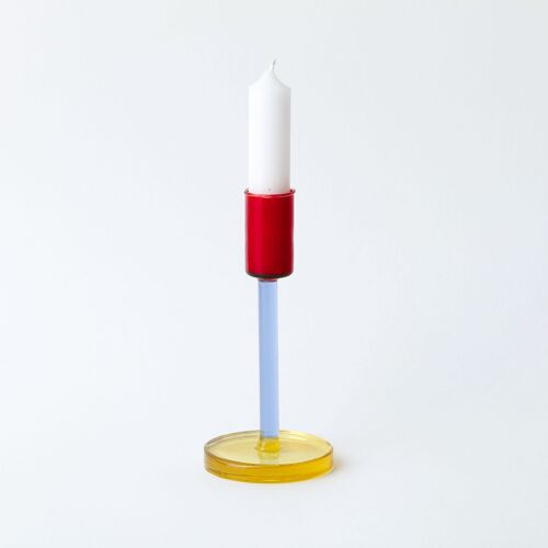 Glass Candlestick - Tall - Blue / Red