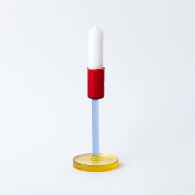 Glass Candlestick - Tall - Blue / Red
