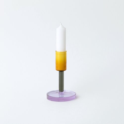 Glass Candlestick - Med - Grey / Orange