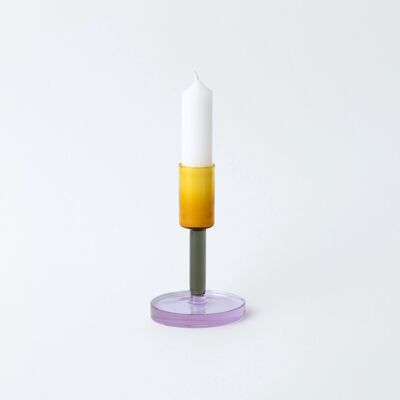 Glass Candlestick - Med - Grey / Orange