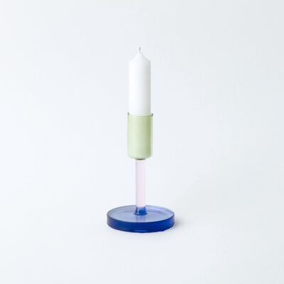 Glass Candlestick - Med - Pink / Green