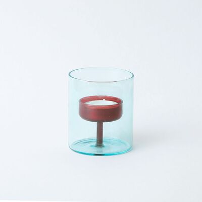 Duo Tone Glass Tea Light Holder - Blue / Red