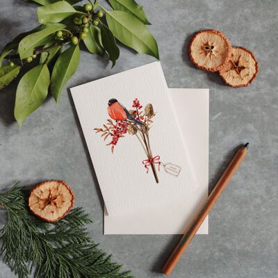 Cartolina d'auguri di Natale dell'acquerello del fringuello d'inverno