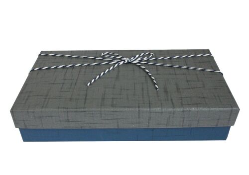 Dark Blue Textured Box with Grey Lid - 27.2 x 15.2 x 6.5 cm