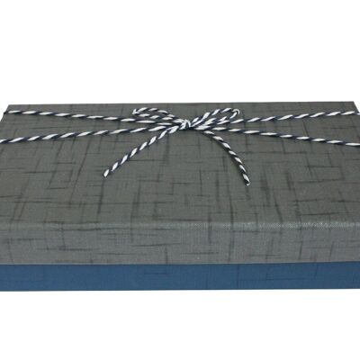 Dark Blue Textured Box with Grey Lid - 27.2 x 15.2 x 6.5 cm