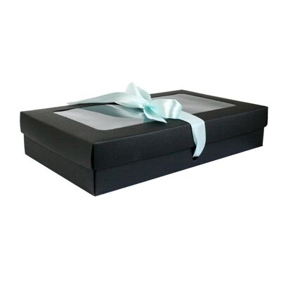 Pack of 12 Black Kraft Box with Lid & Light Blue Ribbon