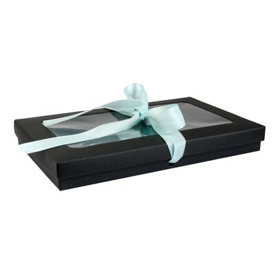 Pack of 12 Black Kraft Box with Lid & Light Blue Ribbon
