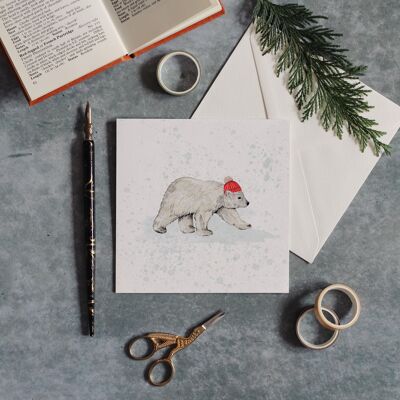 Cartolina d'auguri sostenibile dell'acquerello dell'orso polare di Natale