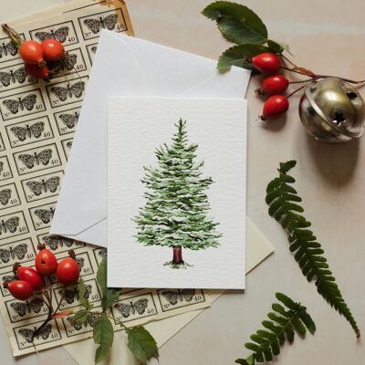 Mini Árbol de Navidad Acuarela Tarjeta de Felicitación Sostenible