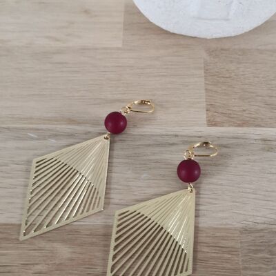 ARTY earrings, large graphic earrings. Art-deco, Christmas gift. Bordeaux