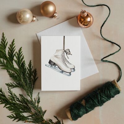 Mini Ice Skates Watercolour Sustainable Greetings Card